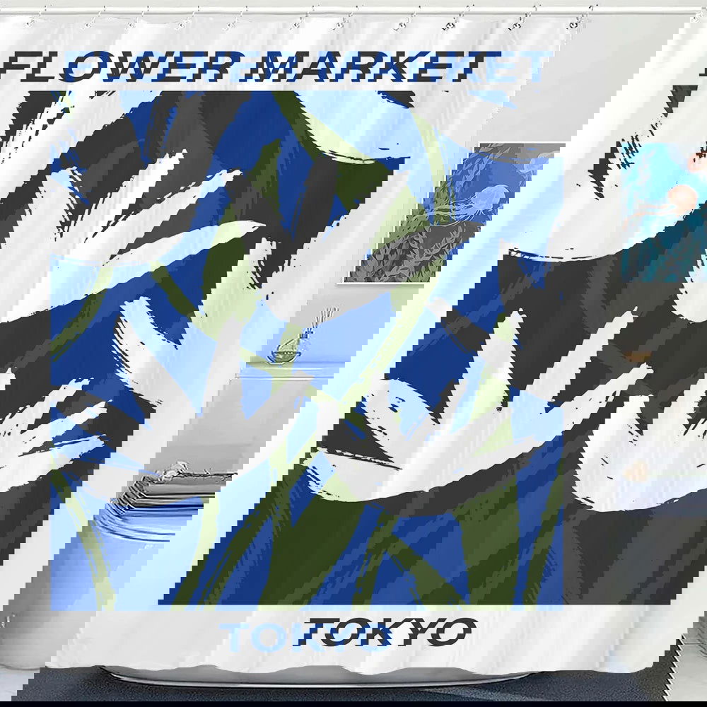 1PC Blue Flower Shower Curtain with Plastic Hook - Modern Abstract Art Floral Design, Chic Bathroom Curtain Home Decoration - Grand Goldman