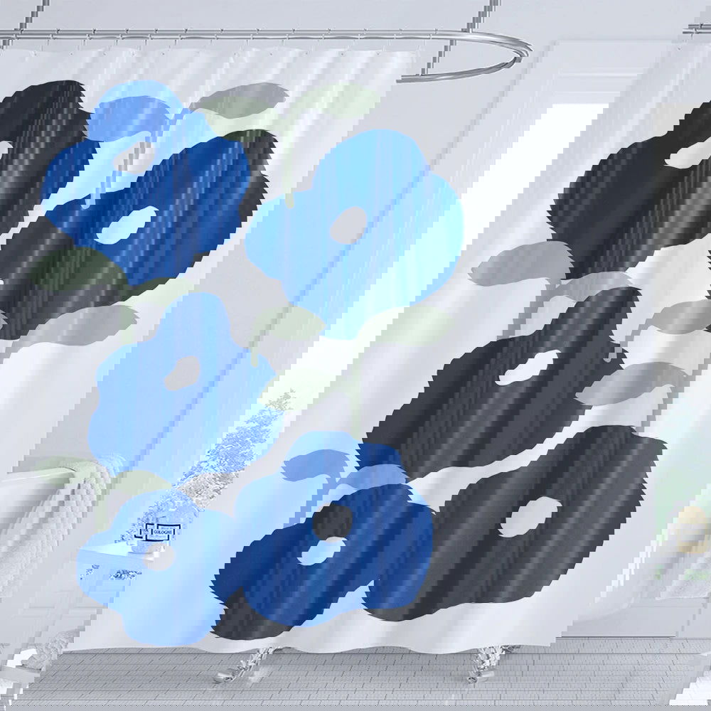 1PC Blue Flower Shower Curtain with Plastic Hook - Modern Abstract Art Floral Design, Chic Bathroom Curtain Home Decoration - Grand Goldman