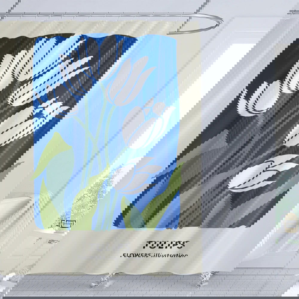 1PC Blue Flower Shower Curtain with Plastic Hook - Modern Abstract Art Floral Design, Chic Bathroom Curtain Home Decoration - Grand Goldman