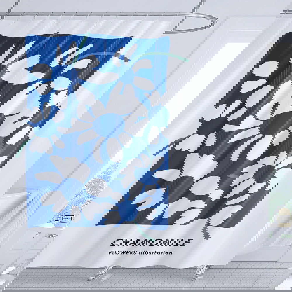 1PC Blue Flower Shower Curtain with Plastic Hook - Modern Abstract Art Floral Design, Chic Bathroom Curtain Home Decoration - Grand Goldman