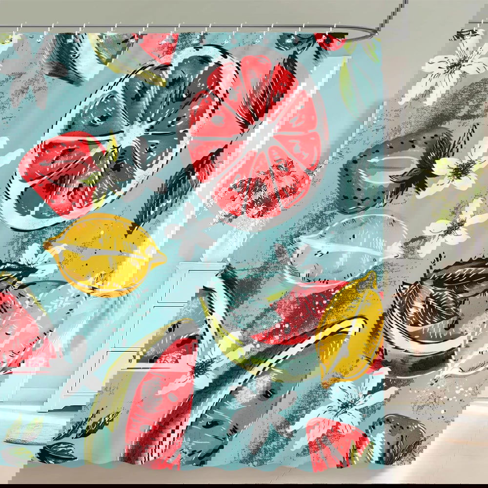 1 pc Fresh Lemon Fruit pattern Shower Curtains Bathroom Polyester Bath Curtains Printing Shower Curtain Decor With Hooks Curtain - Grand Goldman