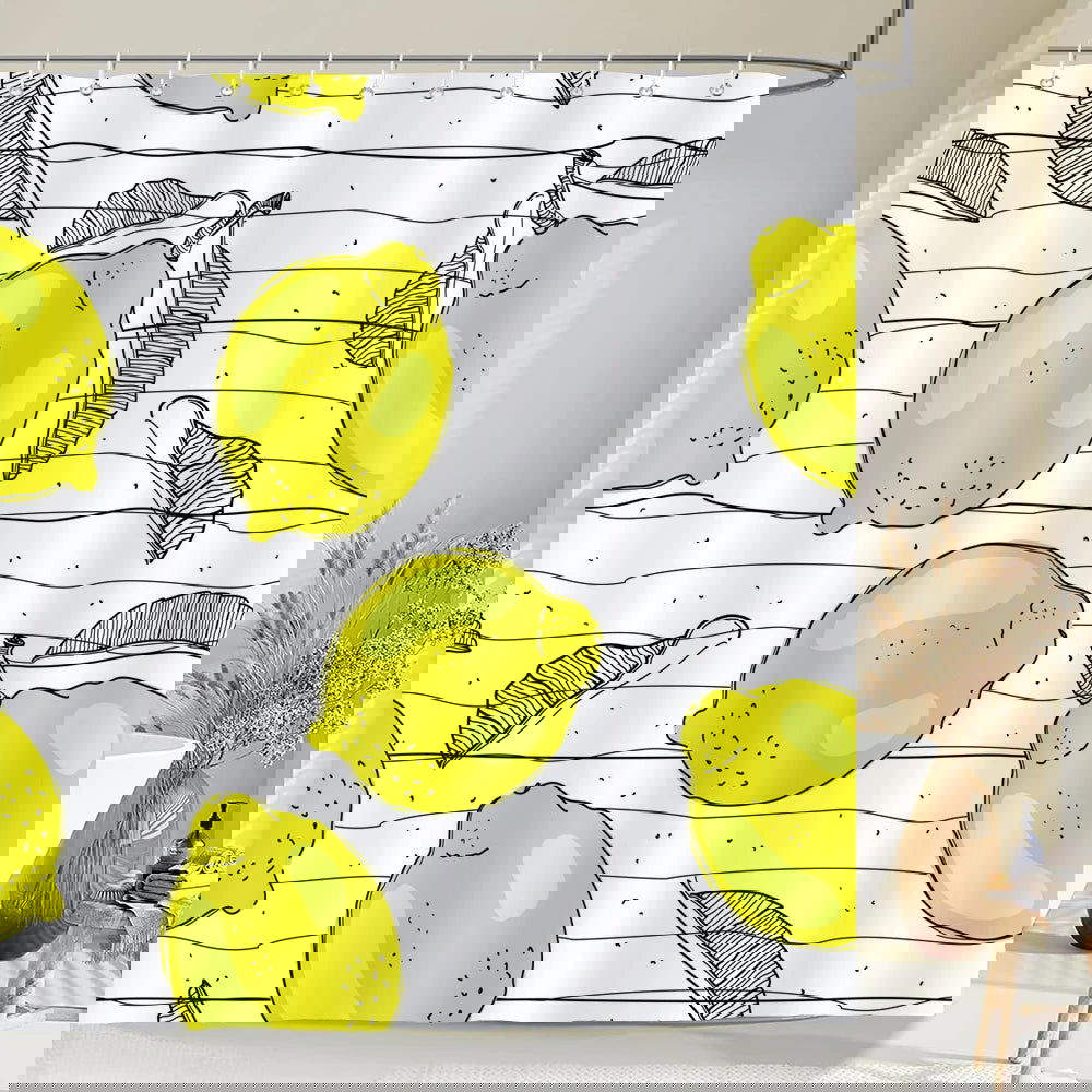 1 pc Fresh Lemon Fruit pattern Shower Curtains Bathroom Polyester Bath Curtains Printing Shower Curtain Decor With Hooks Curtain - Grand Goldman