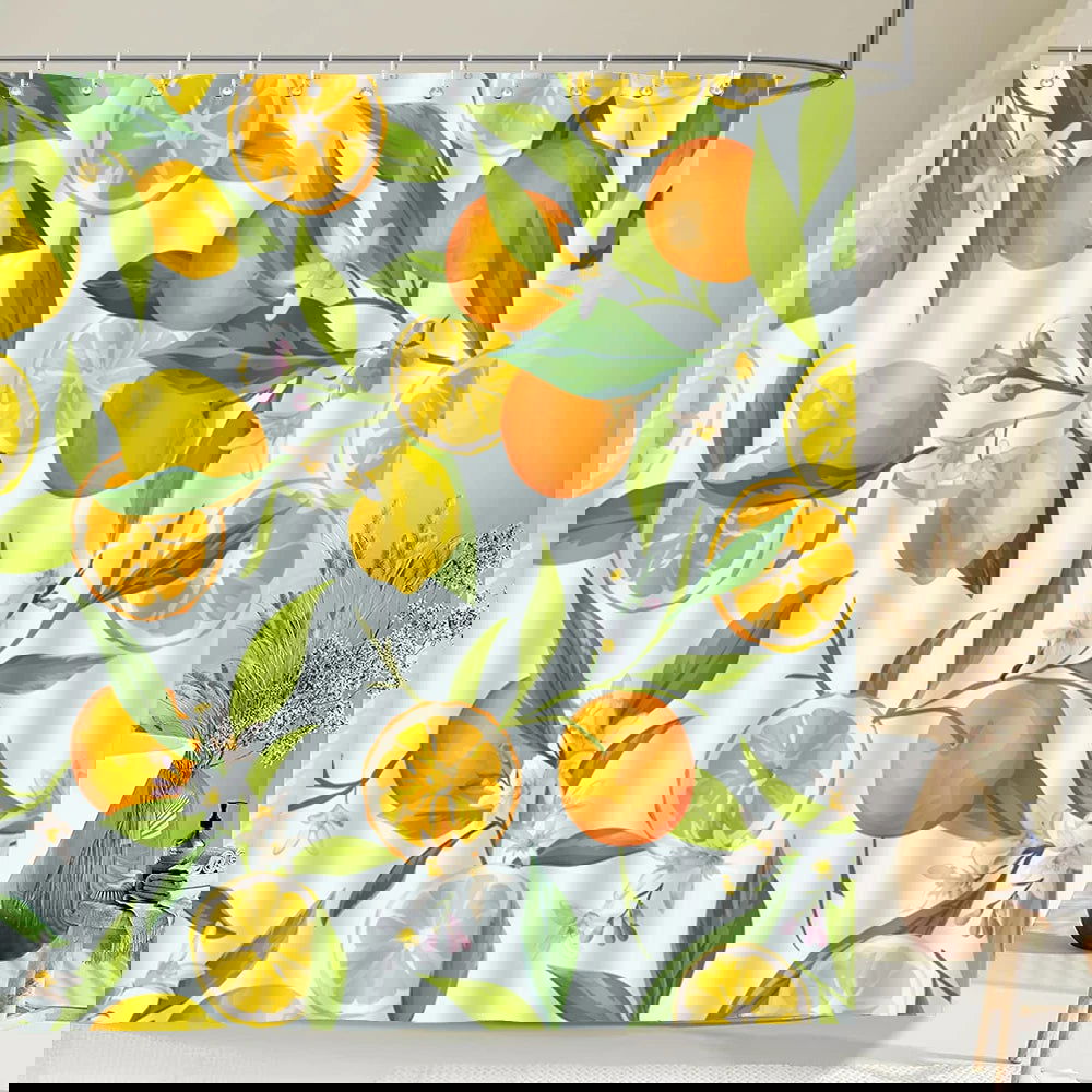 1 pc Fresh Lemon Fruit pattern Shower Curtains Bathroom Polyester Bath Curtains Printing Shower Curtain Decor With Hooks Curtain - Grand Goldman