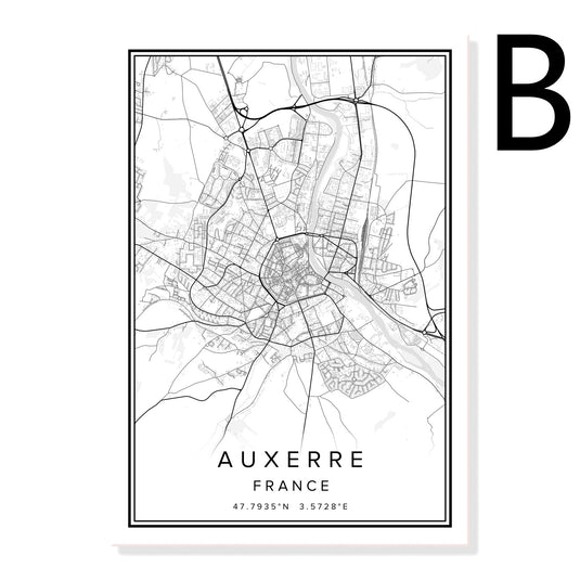 Printed Canvas Wall Poster French City Map