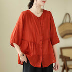 Artistic New Cotton And Linen Retro Crew Neck Top
