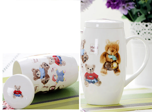 Bone China Breakfast Household Ceramic Large-capacity Mug With Lid Spoon Porcelain Oversized Waist Drum Cup