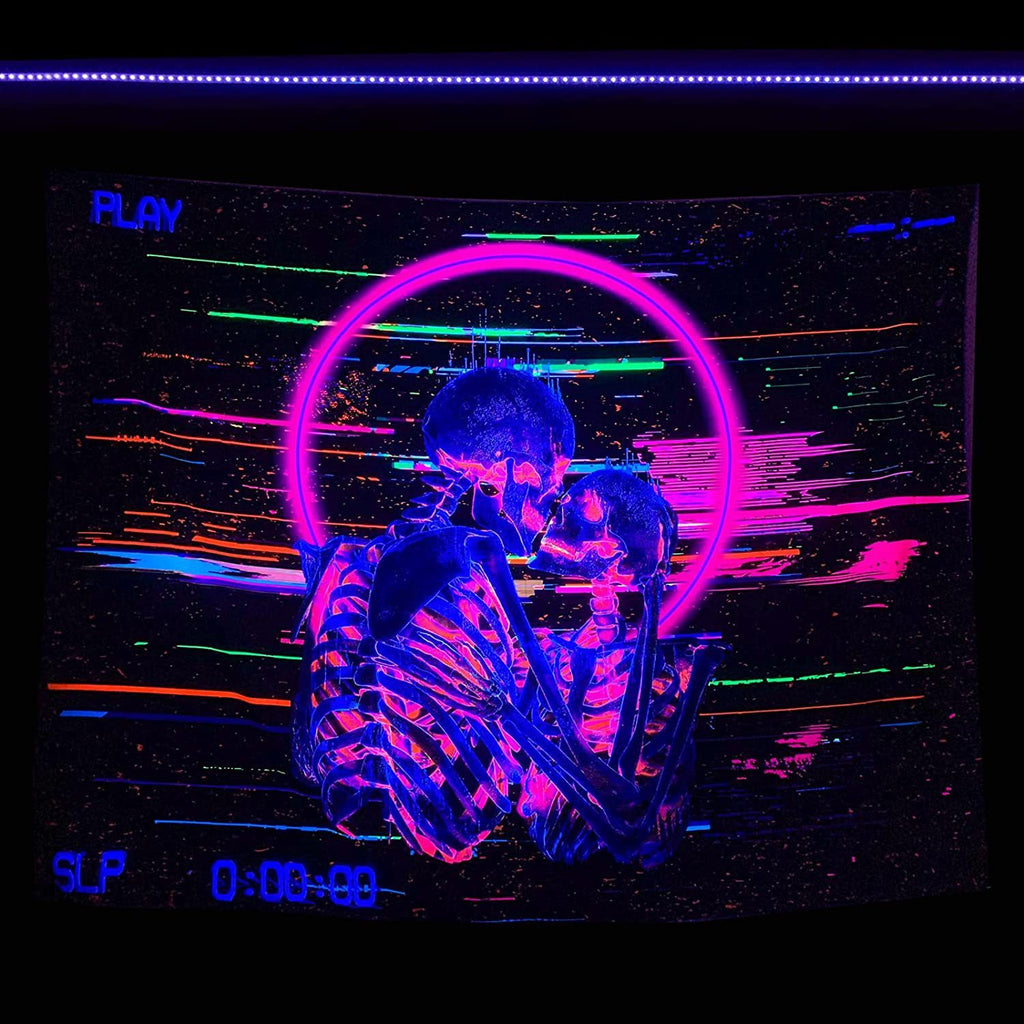 Amazon Fluorescent Tapestry Uv Blue Light Skull Flower Eyes