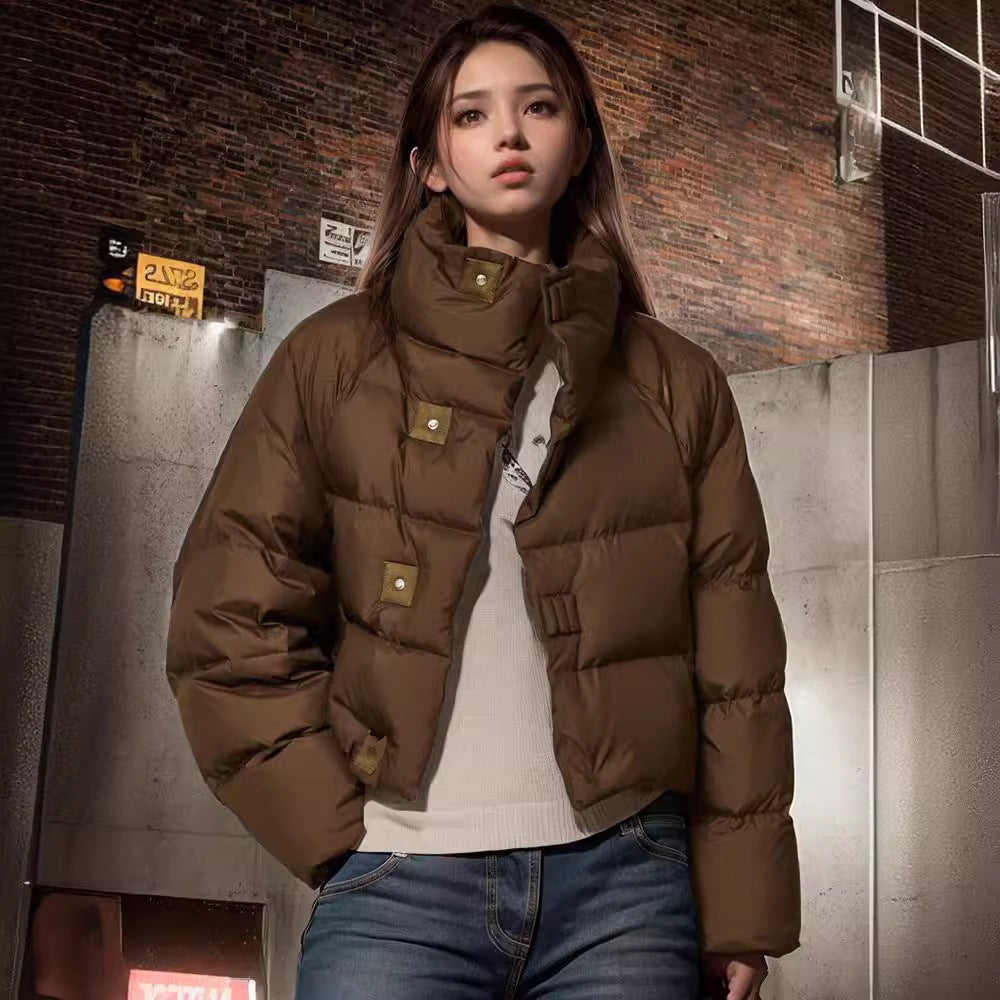 Coffee Color Cotton-padded Clothes Short Cotton Coat
