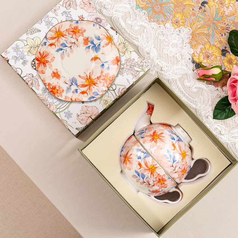 French Pastoral Style High Bone China Tea Set Suit