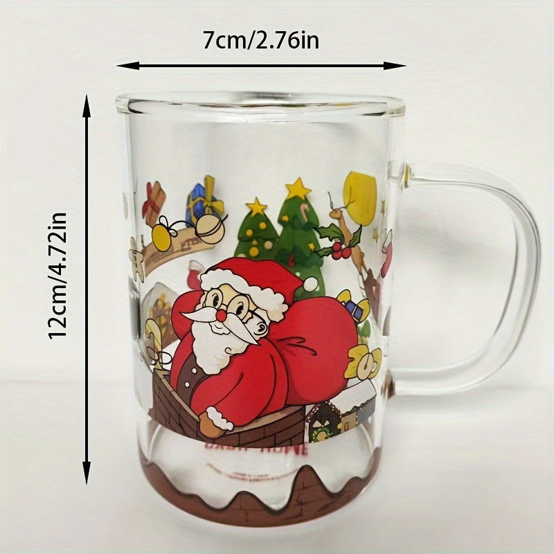 1pc Christmas Glass Home Drink Cup Tea Cup With Handle Water Cup Breakfast Cup High Temperature Resistant 300ml Glass - Grand Goldman