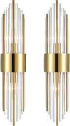 2-Light Modern Brushed Titanium Gold Wall Sconce with Clear Glass Crystal Luxury Wall Light Fixtures for Bedroom Living Room Bathroom Vanity Mirror Light Fixtures Set of 2 - Grand Goldman