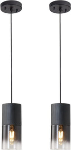 2-Pack Black Pendant Light Fixtures, Adjustable Modern Pendant Lights for Kitchen Island, Industrial Glass Pendant Lights for Dining Table Hallway Bedroom Living Room - Grand Goldman