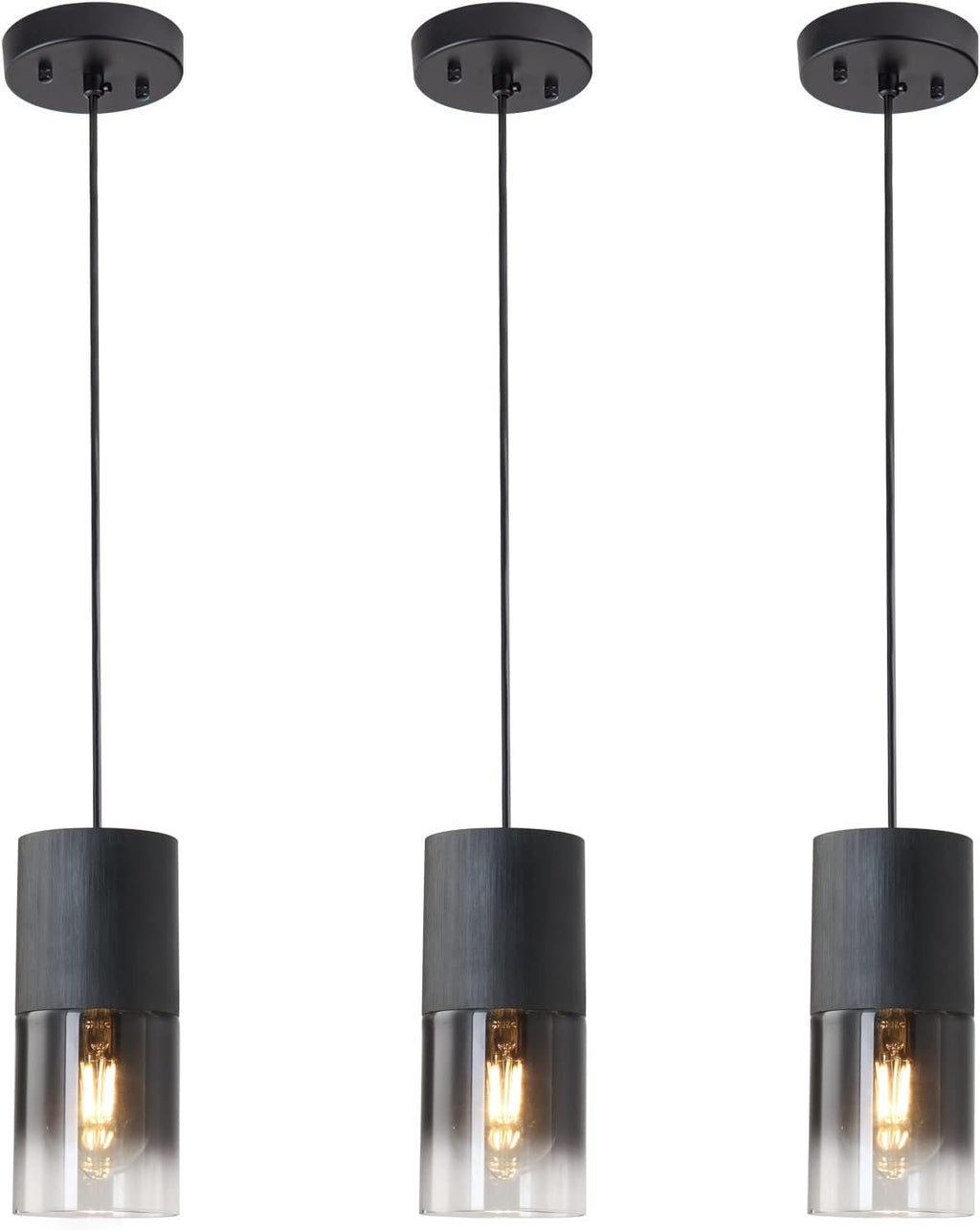 2-Pack Black Pendant Light Fixtures, Adjustable Modern Pendant Lights for Kitchen Island, Industrial Glass Pendant Lights for Dining Table Hallway Bedroom Living Room - Grand Goldman