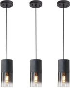 2-Pack Black Pendant Light Fixtures, Adjustable Modern Pendant Lights for Kitchen Island, Industrial Glass Pendant Lights for Dining Table Hallway Bedroom Living Room - Grand Goldman
