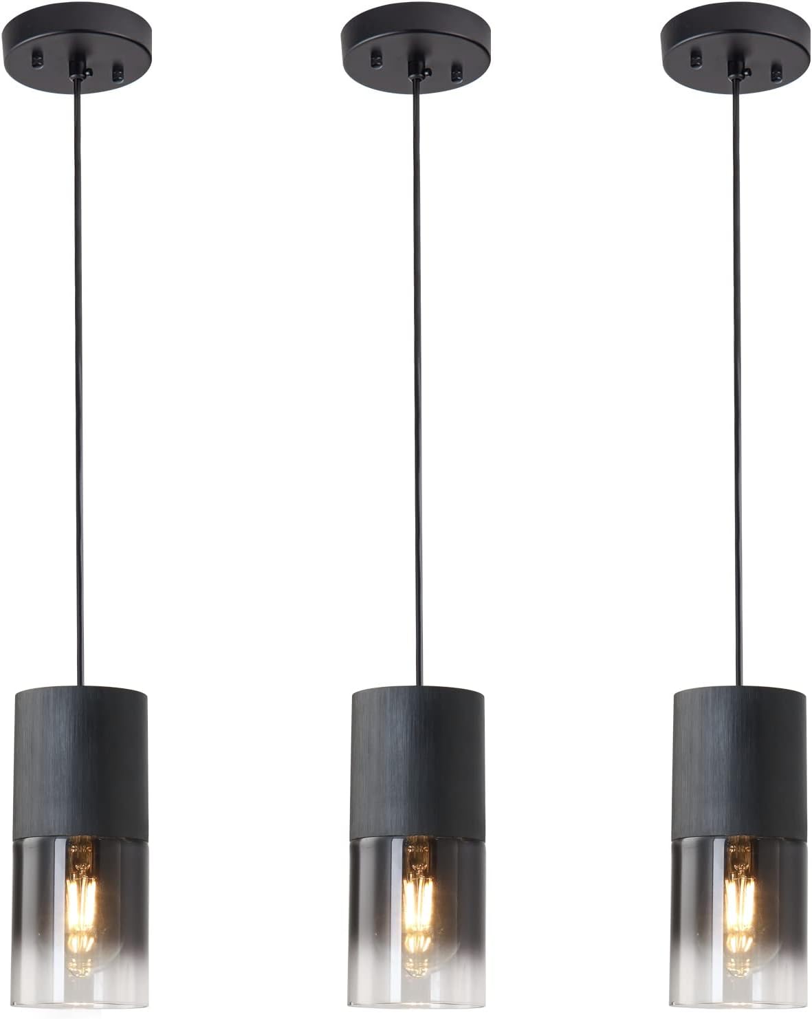 2-Pack Black Pendant Light Fixtures, Adjustable Modern Pendant Lights for Kitchen Island, Industrial Glass Pendant Lights for Dining Table Hallway Bedroom Living Room - Grand Goldman