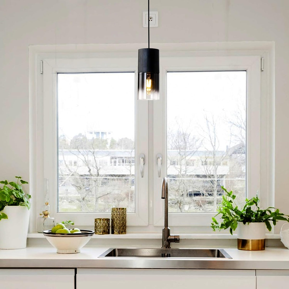 2-Pack Black Wood Farmhouse Pendant Light – Industrial Metal Pendant Lights With Adjustable Height, E26 Base, For Kitchen Island, Living Room, Bedroom, Hallway