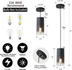 2-Pack Black Pendant Light Fixtures, Adjustable Modern Pendant Lights for Kitchen Island, Industrial Glass Pendant Lights for Dining Table Hallway Bedroom Living Room - Grand Goldman