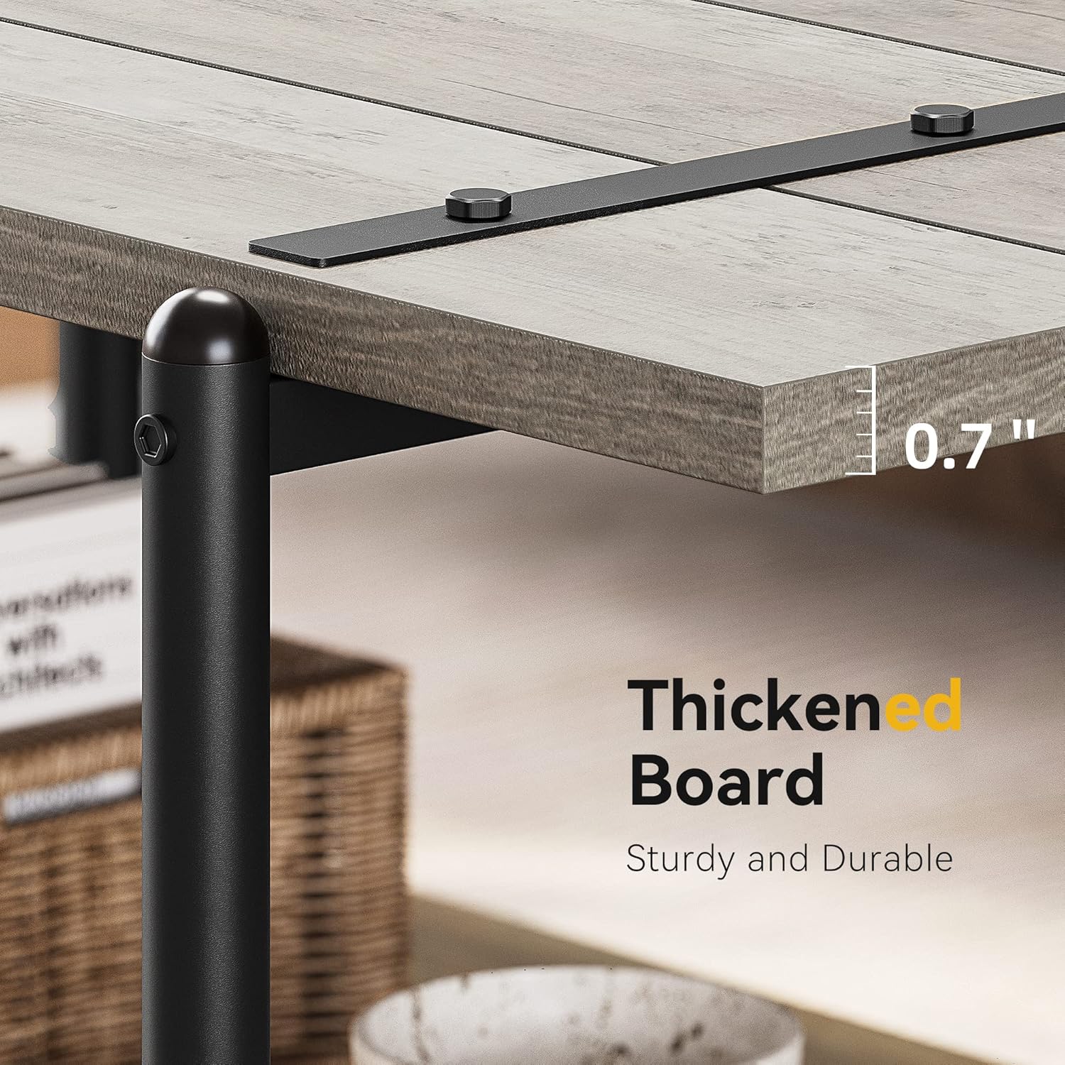 2-Tier Farmhouse 41'' Large Gray Wood Coffee Table with Storage Shelf -Modern Rustic Metal Rectangle Center Living Room Coffee Table Accent Furniture for Home Office,Easy Assembly(Grey) - Grand Goldman