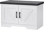 2-Tier Storage Bench, Shoe Bench with Padded Seat Cushion, Entryway Bench with 2 Barn Doors, Adjustable Shelf, 13.8" D x 39.4" W x 17.7" H, for Entryway, Living Room, Bedroom, White - Grand Goldman