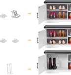 2-Tier Storage Bench, Shoe Bench with Padded Seat Cushion, Entryway Bench with 2 Barn Doors, Adjustable Shelf, 13.8" D x 39.4" W x 17.7" H, for Entryway, Living Room, Bedroom, White - Grand Goldman