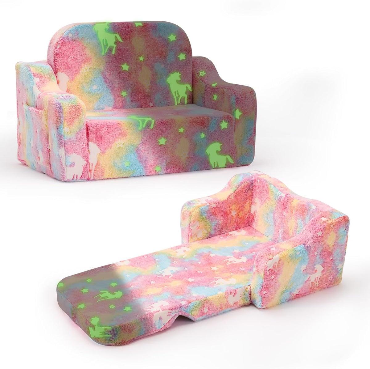 2-in-1 Toddler Chairs Comfy, Toddler Couches That Fold Out,Glow in The Dark, Extra Wide Kids Chairs for Toddler, Baby Couch for 1-3 Year Old, Gifts for Girls & Boys, Gray - Grand Goldman