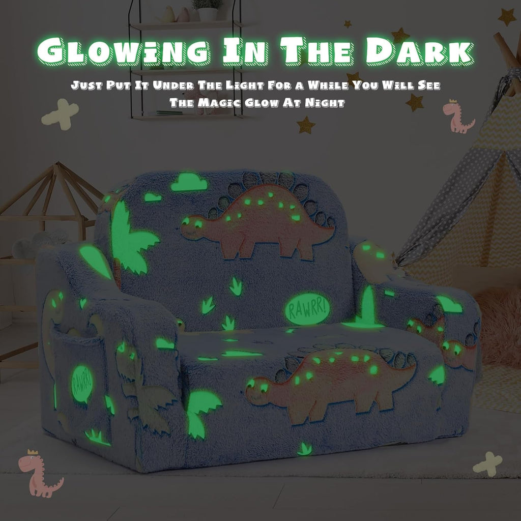 2-in-1 Toddler Chairs Comfy, Toddler Couches That Fold Out,Glow in The Dark, Extra Wide Kids Chairs for Toddler, Baby Couch for 1-3 Year Old, Gifts for Girls & Boys, Gray - Grand Goldman