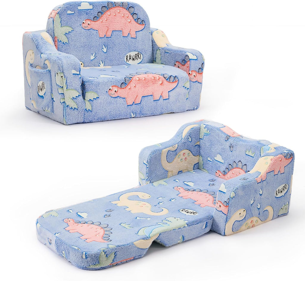 2-in-1 Toddler Chairs Comfy, Toddler Couches That Fold Out,Glow in The Dark, Extra Wide Kids Chairs for Toddler, Baby Couch for 1-3 Year Old, Gifts for Girls & Boys, Gray - Grand Goldman