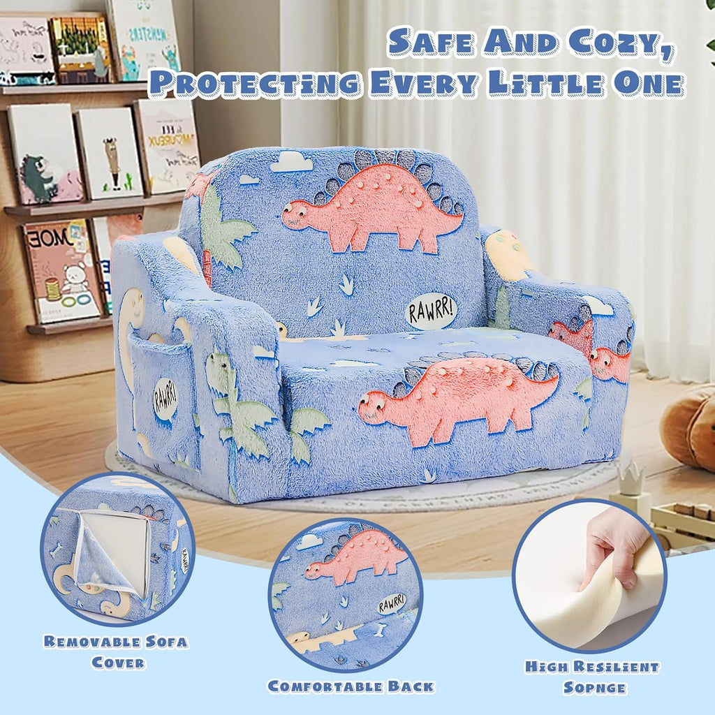 2-in-1 Toddler Chairs Comfy, Toddler Couches That Fold Out,Glow in The Dark, Extra Wide Kids Chairs for Toddler, Baby Couch for 1-3 Year Old, Gifts for Girls & Boys, Gray - Grand Goldman