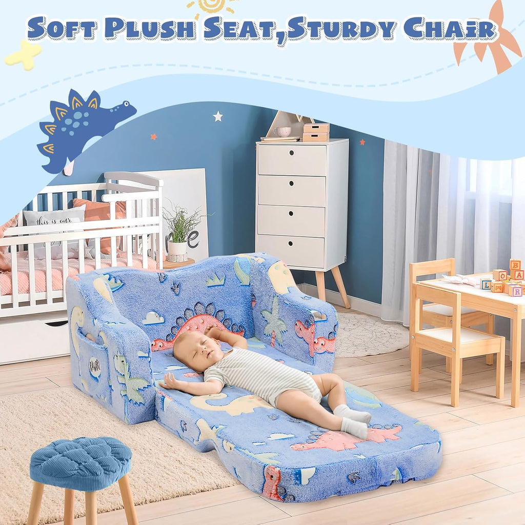 2-in-1 Toddler Chairs Comfy, Toddler Couches That Fold Out,Glow in The Dark, Extra Wide Kids Chairs for Toddler, Baby Couch for 1-3 Year Old, Gifts for Girls & Boys, Gray - Grand Goldman