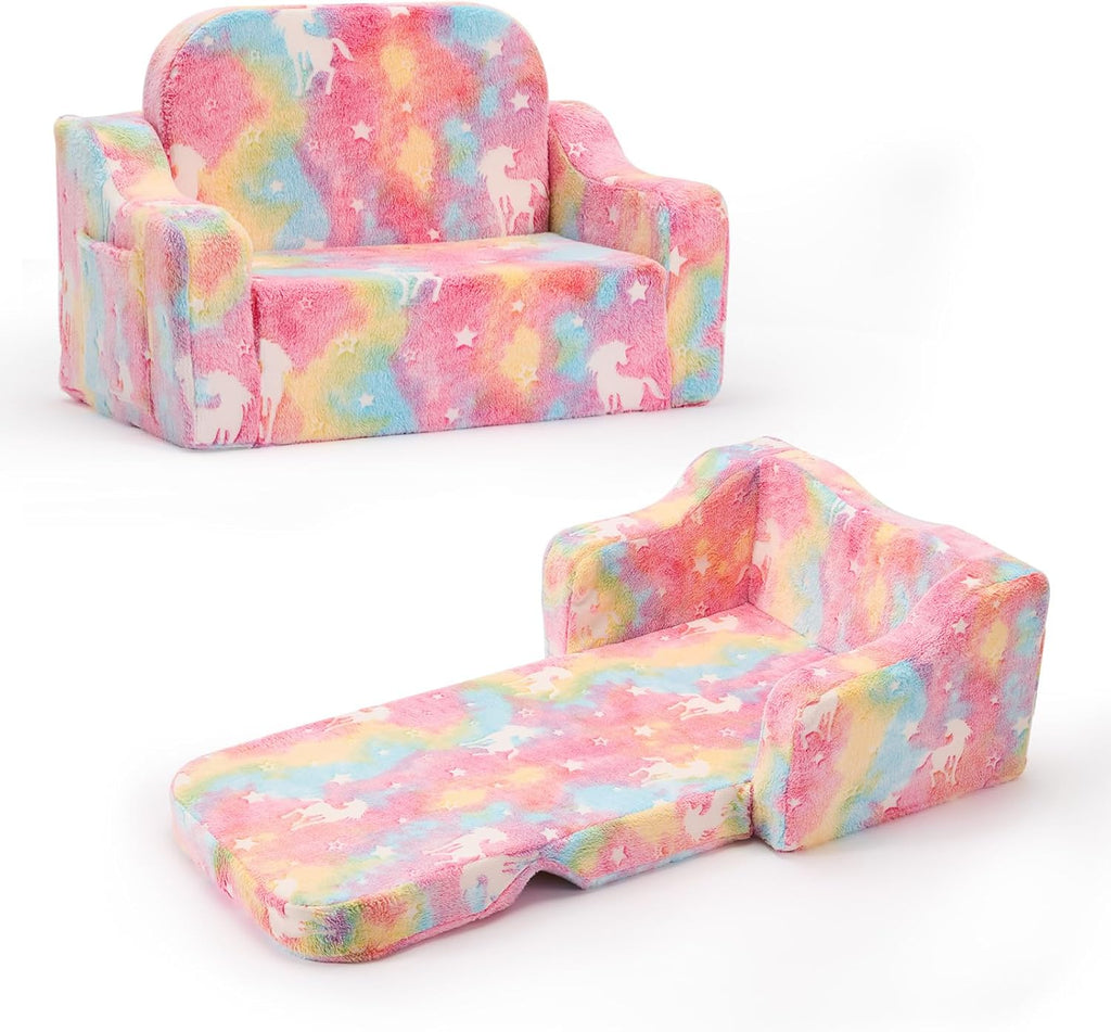 2-in-1 Toddler Chairs Comfy, Toddler Couches That Fold Out,Glow in The Dark, Extra Wide Kids Chairs for Toddler, Baby Couch for 1-3 Year Old, Gifts for Girls & Boys, Gray - Grand Goldman