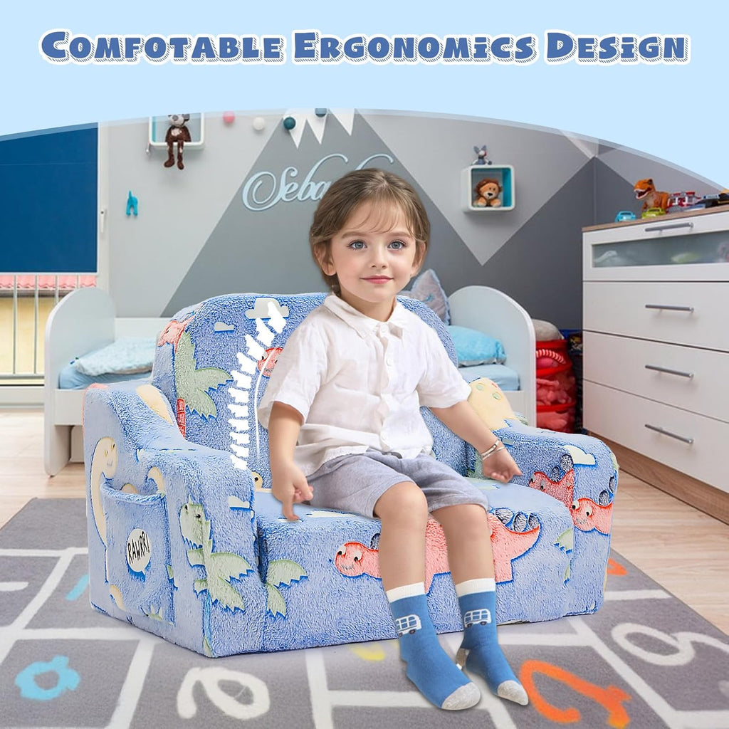 2-in-1 Toddler Chairs Comfy, Toddler Couches That Fold Out,Glow in The Dark, Extra Wide Kids Chairs for Toddler, Baby Couch for 1-3 Year Old, Gifts for Girls & Boys, Gray - Grand Goldman