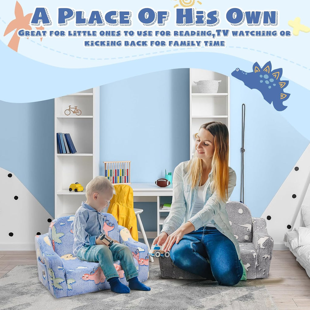 2-in-1 Toddler Chairs Comfy, Toddler Couches That Fold Out,Glow in The Dark, Extra Wide Kids Chairs for Toddler, Baby Couch for 1-3 Year Old, Gifts for Girls & Boys, Gray - Grand Goldman