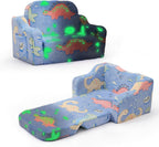 2-in-1 Toddler Chairs Comfy, Toddler Couches That Fold Out,Glow in The Dark, Extra Wide Kids Chairs for Toddler, Baby Couch for 1-3 Year Old, Gifts for Girls & Boys, Gray - Grand Goldman