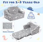 2-in-1 Toddler Chairs Comfy, Toddler Couches That Fold Out,Glow in The Dark, Extra Wide Kids Chairs for Toddler, Baby Couch for 1-3 Year Old, Gifts for Girls & Boys, Gray - Grand Goldman