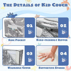 2-in-1 Toddler Chairs Comfy, Toddler Couches That Fold Out,Glow in The Dark, Extra Wide Kids Chairs for Toddler, Baby Couch for 1-3 Year Old, Gifts for Girls & Boys, Gray - Grand Goldman