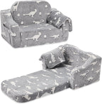 2-in-1 Toddler Chairs Comfy, Toddler Couches That Fold Out,Glow in The Dark, Extra Wide Kids Chairs for Toddler, Baby Couch for 1-3 Year Old, Gifts for Girls & Boys, Gray - Grand Goldman