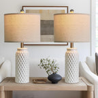 20.5" White Modern Ceramic Bedside Lamp Set of 2 for Bedroom Decor Farmhouse Table Lamp for Living Room Office Dorm - Grand Goldman