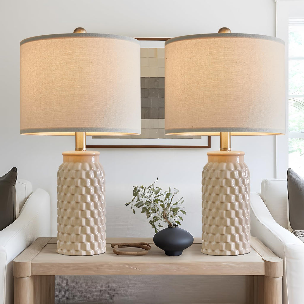 20.5" White Modern Ceramic Bedside Lamp Set of 2 for Bedroom Decor Farmhouse Table Lamp for Living Room Office Dorm - Grand Goldman