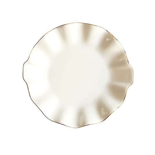 Nordic Style Gold Trim New Bone Ceramic Plate for Dinner Irregular Shape Tea Ceremony Victorian Dish