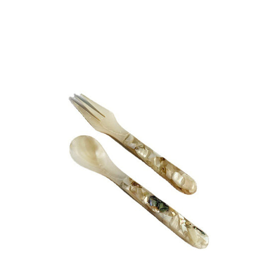 Ceramic Shell Fragmented Flower Spoon And Fork Inlaid Sea Shell Treasures