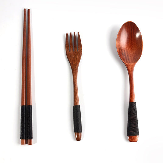 4PCS Japanese Wooden Spoon Chopsticks Tableware Set
