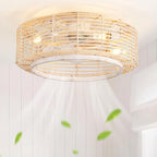 20 Inch Boho Caged Ceiling Fans with Lights Flush Mount, Layered Rattan Ceiling Fan with Light Remote Control with Reversible 6 Speeds for Bedroom, Nursery, Living Room, E12 Base, Indoor - Grand Goldman