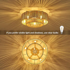 20 Inch Boho Caged Ceiling Fans with Lights Flush Mount, Layered Rattan Ceiling Fan with Light Remote Control with Reversible 6 Speeds for Bedroom, Nursery, Living Room, E12 Base, Indoor - Grand Goldman