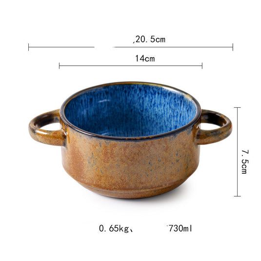 Ceramic Double Ear Bowl Single Household Eating Bowl