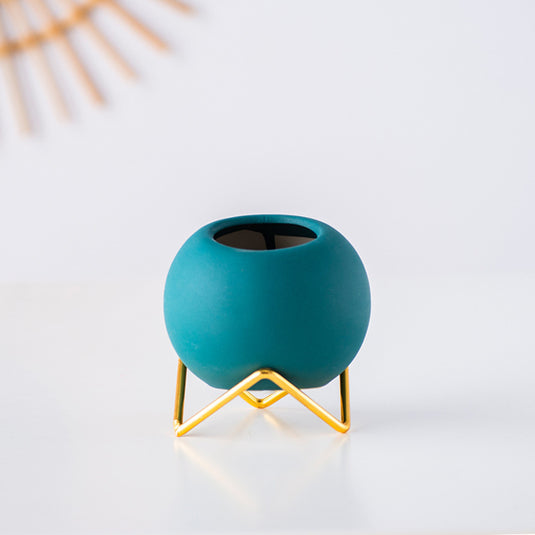 Colored Nordic Round Creative Ceramic Vase Modern Design Desktop Small Flower Pot Home Office Kitchen