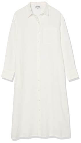 The Drop Women's Fiona Relaxed Linen Midi Shirt Dress, White, 3X, Plus Size