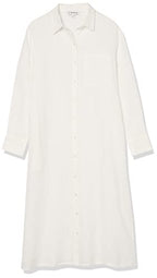 The Drop Women's Fiona Relaxed Linen Midi Shirt Dress, White, 3X, Plus Size