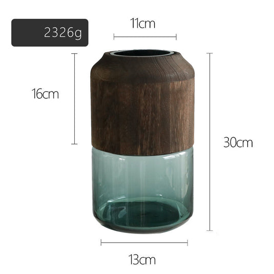 GRANT Log Solid Wood Transparent Glass Vase Modern Shape