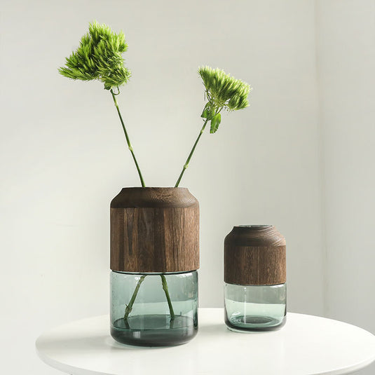 GRANT Log Solid Wood Transparent Glass Vase Modern Shape