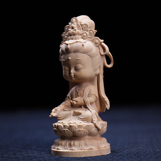 Buksbom udskæring Søde Guanyin ornamenter Buddha statuer Håndudskårne håndværk
